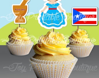 Printable Cupcake Toppers "Puerto Rico" (descarga instantánea) Los artículos digitales no son reembolsables