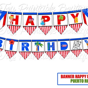 Printable banner Happy Birthday &quot;PUERTO RICO&quot; (instant download) Digital Items are Non-refundable