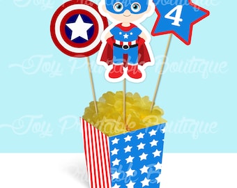 Printable Centerpiece for party "CAPTAIN AMERICA" (Instant download)  Digital Items are Non-refundable