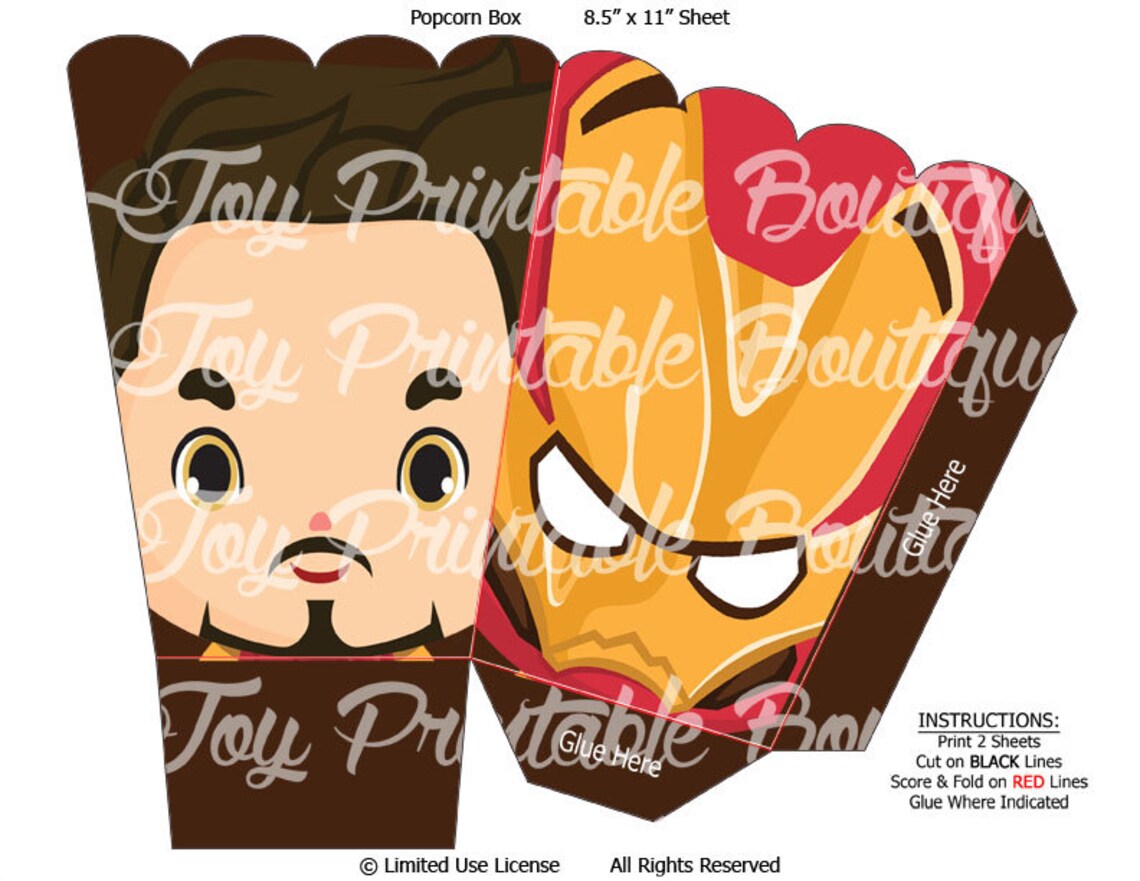 Printable Custom Popcorn Box "iron Man" (instant Download) Digital ...