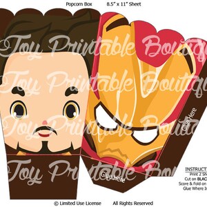 Printable custom popcorn box IRON MAN Instant download Digital Items are Non-refundable image 2