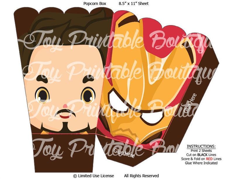 Printable custom popcorn box IRON MAN Instant download Digital Items are Non-refundable image 2