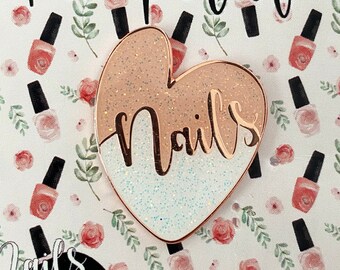 Nail Art/Tech Glitter Enamel Pins - Pampered Collection - Glitter Heart Inlaid Nails - GREAT gifts - Ready to Ship!