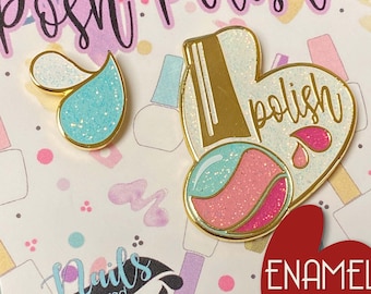 Nail Art/Tech Glitter Enamel Pins - Posh Polish Collection Bottle - GREAT gifts - Decoration/Adornment - Set of 2 Pins - Ready to Ship!