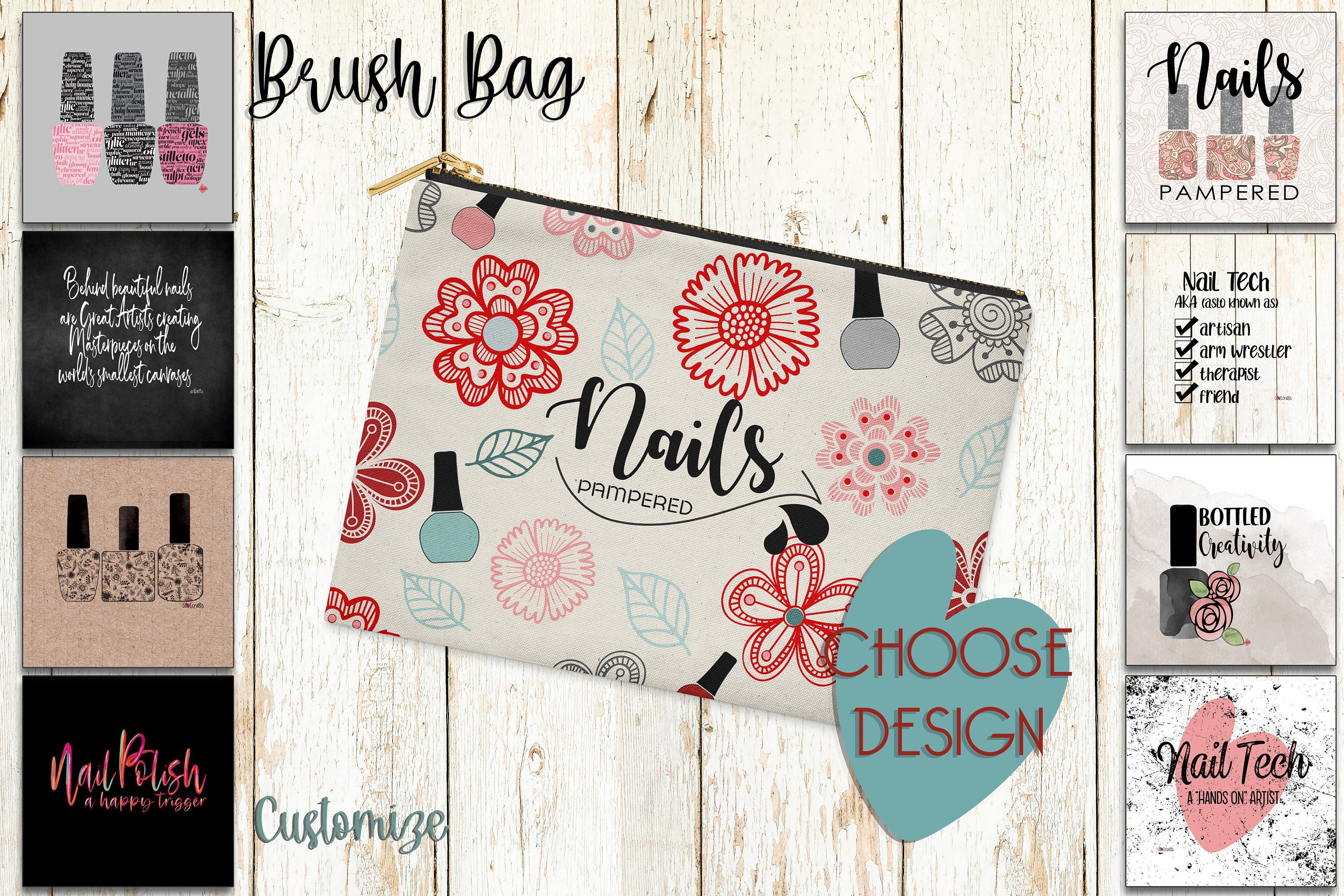Nail Tech/Artist Brush Bag, Nail Artist Swag, Manicurist Gift - Choose Your Art! Shipping Included
