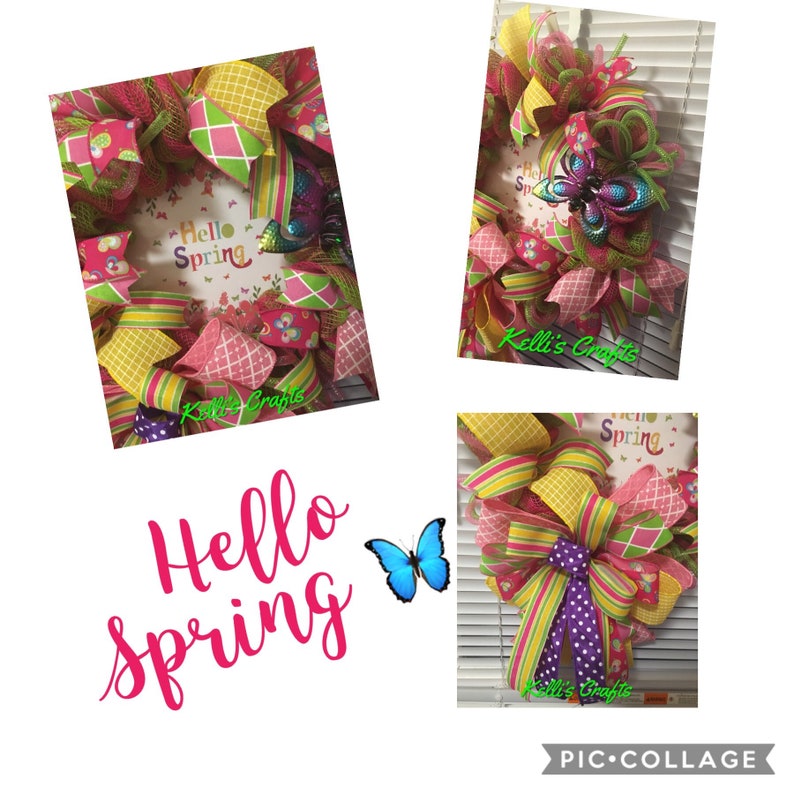 Spring Door Decor Butterfly Wreath Hello Spring Wreath Colorful Wreath Mother\u2019s Day gift Wreath for Spring Ready to ship