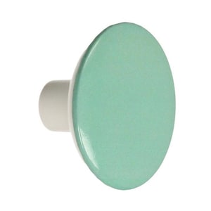May include: A light green ceramic knob with a white base. The knob is round and has a smooth surface.