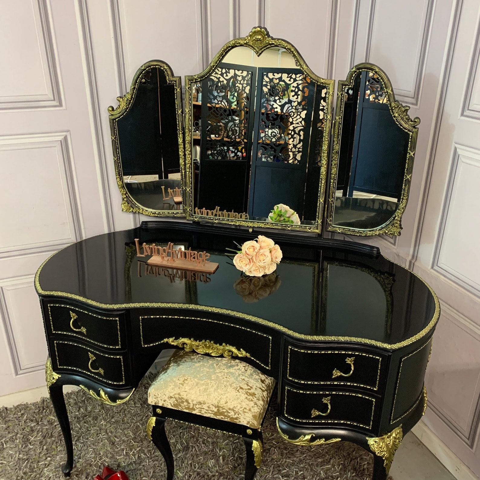 Black Gloss Dressing Table French Style Olympus Dressing Table Etsy