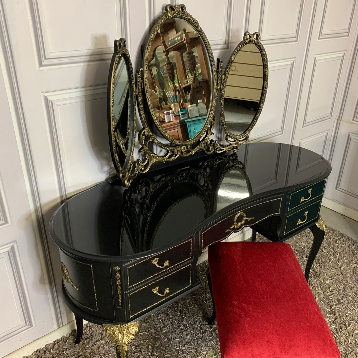 Black Gloss Dressing Table Gothic Style Olympus Dressing Table Etsy UK