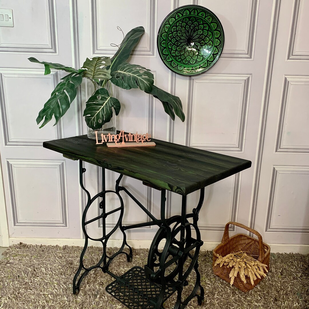 Sewing Machine Console Sewing Machine Table Industrial Style Console Table Yakisugi Technique ...