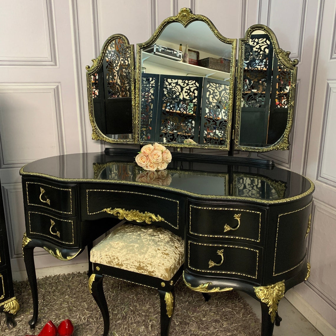 Black Gloss Dressing Table French Style Olympus Dressing Table Etsy
