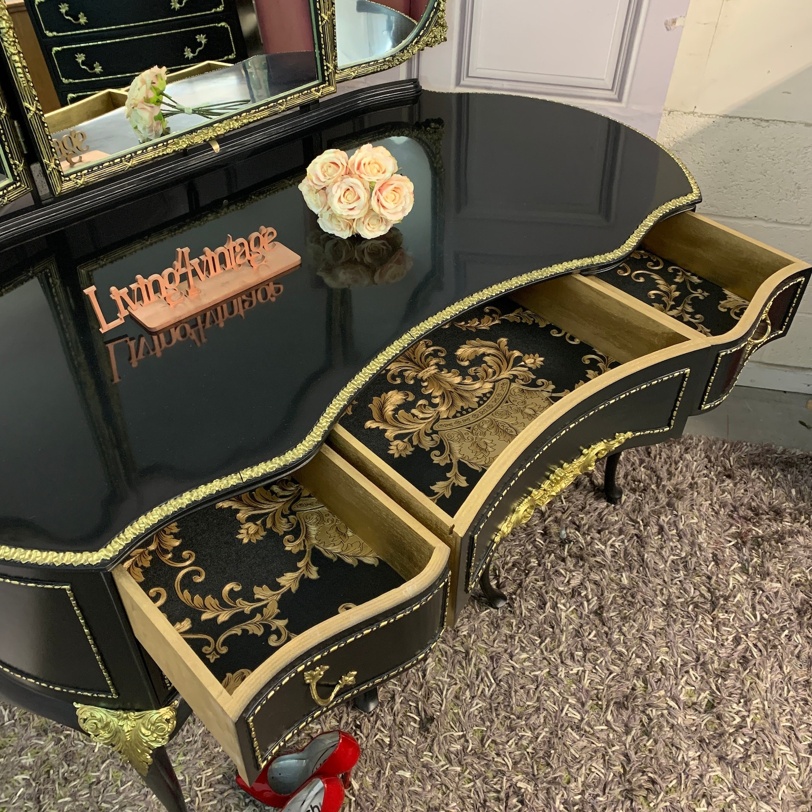 Black Gloss Dressing Table French Style Olympus Dressing Table Etsy