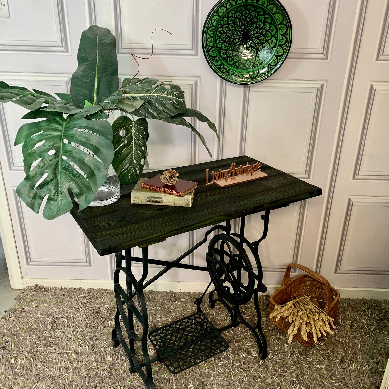 Industrial Style Table Sewing Machine Table Solid Wood Green Etsy