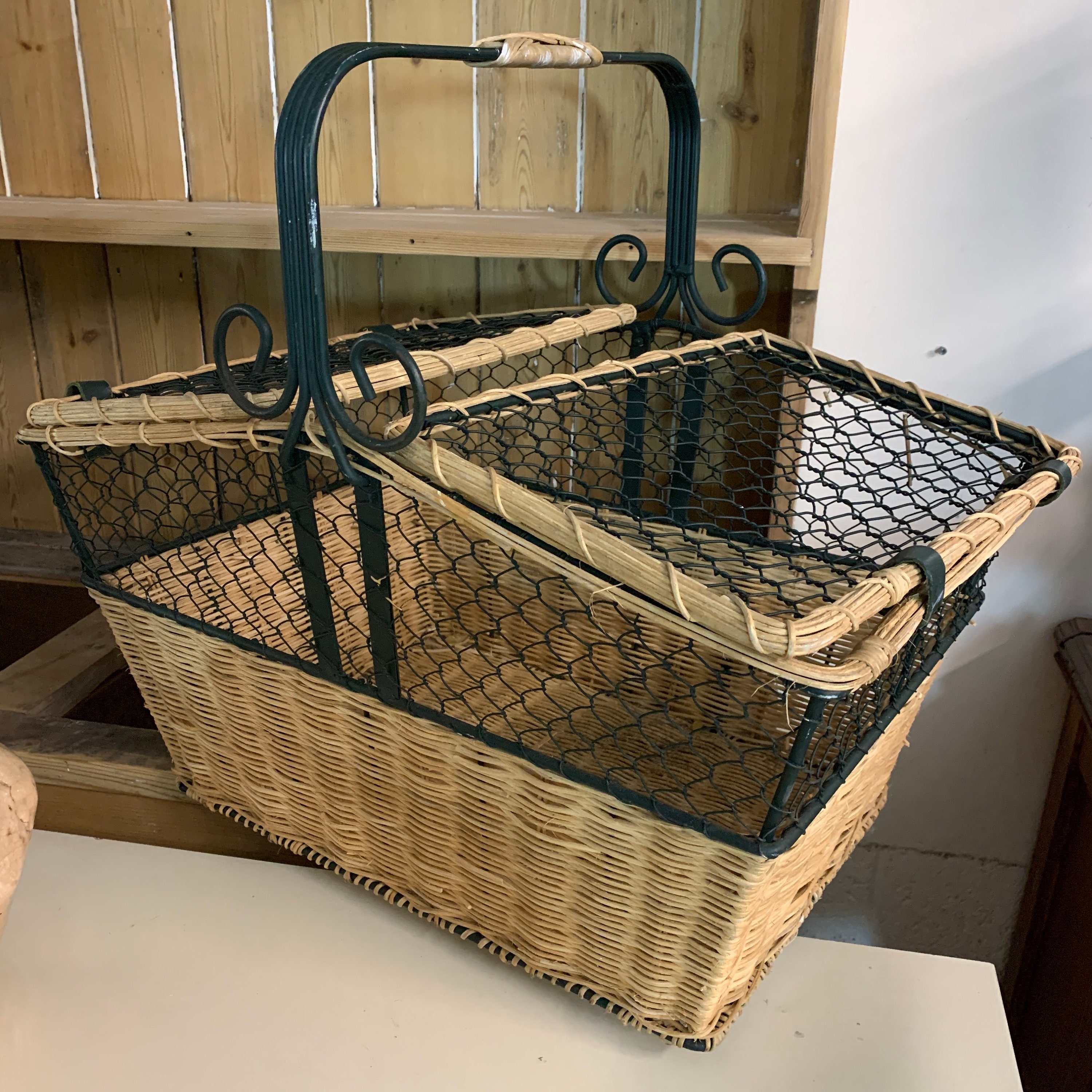 Large Picnic Basket with Lid Metal & Wicker Etsy