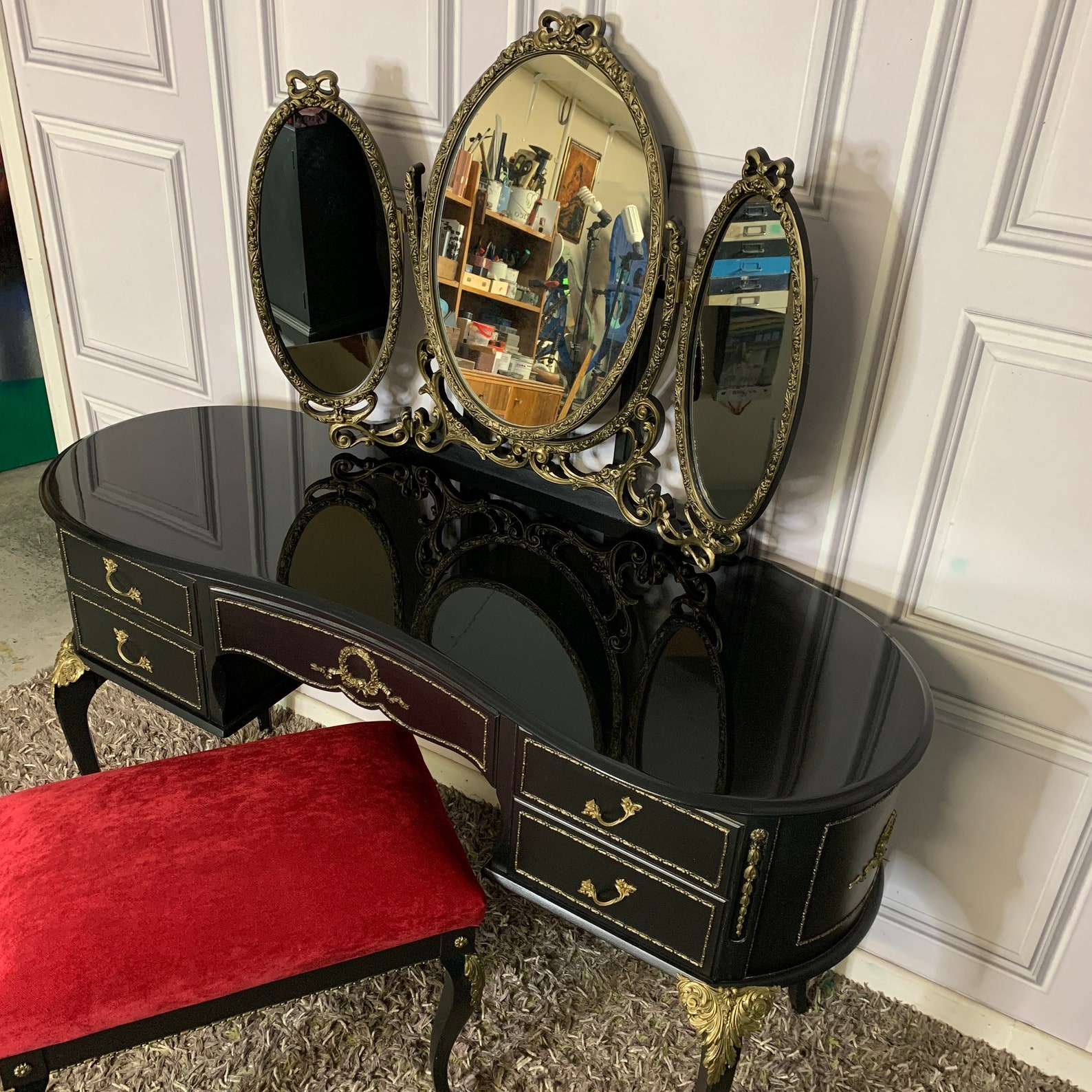 Black Gloss Dressing Table Gothic Style Olympus Dressing Table Etsy