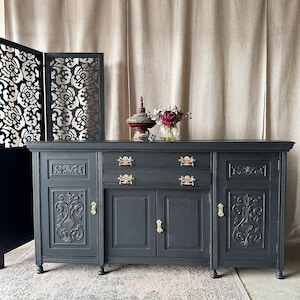 Painted Antique Sideboard Victorian Sideboard Heavily Carved Commission Order