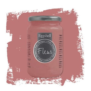 May include: A glass jar of eggshell paint in a dusty rose colour. The jar is labelled "Fleur Designer's Paint - Designer's Paint - Eggshell".