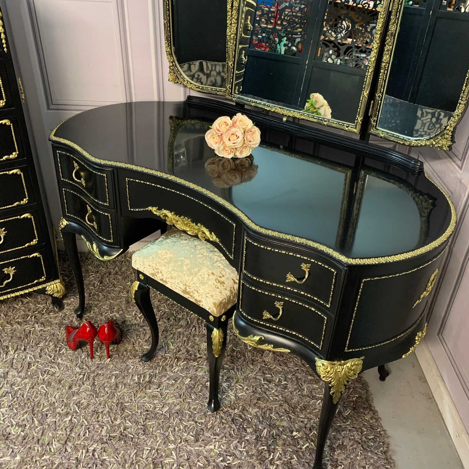 Black Gloss Dressing Table French Style Olympus Dressing Table Etsy