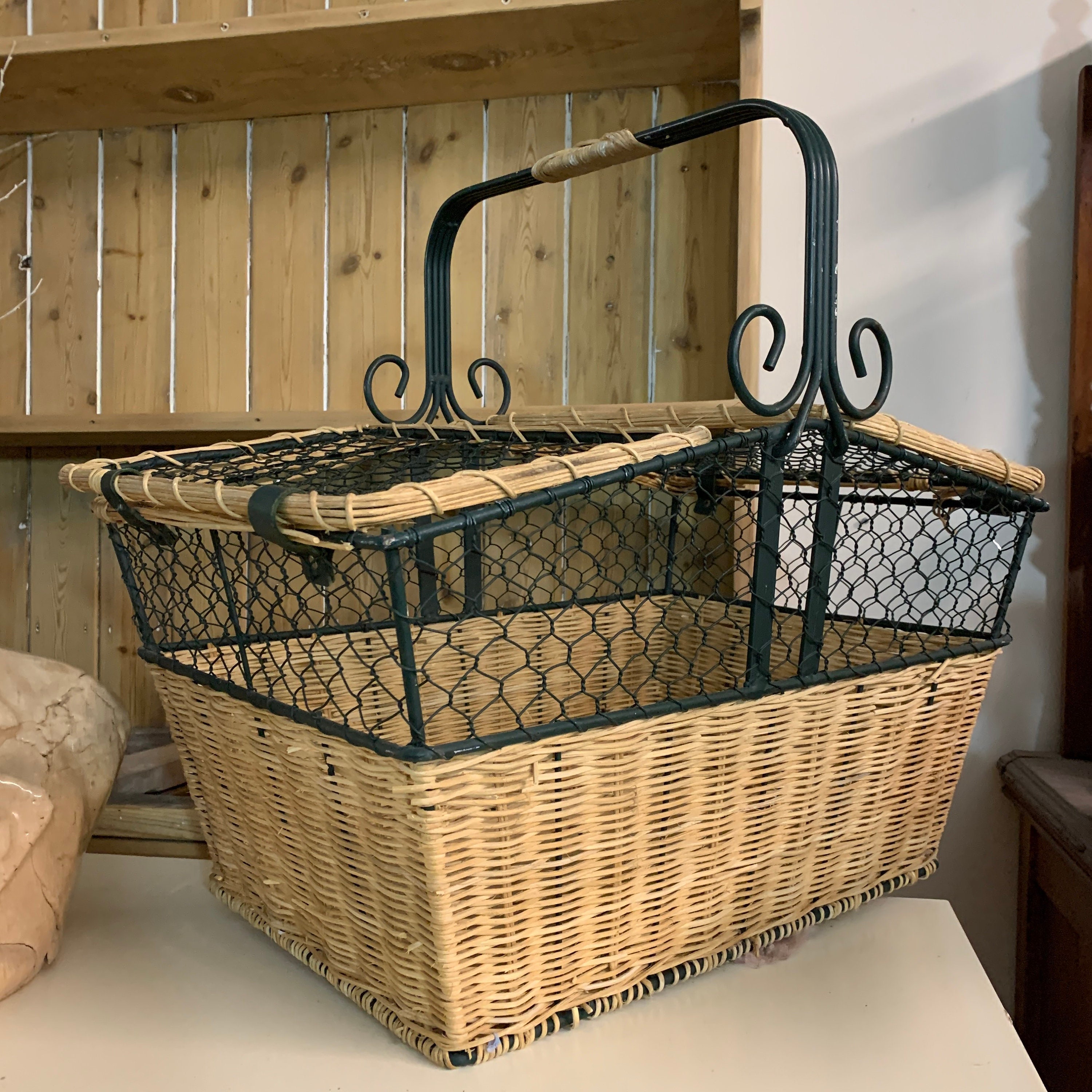 Large Picnic Basket with Lid Metal & Wicker Etsy