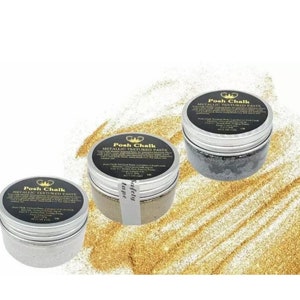 May include: Three jars of metallic textured paste in silver, gold, and black. Each jar has a silver lid and a label that reads "Posh Chalk Metallic Textured Paste".