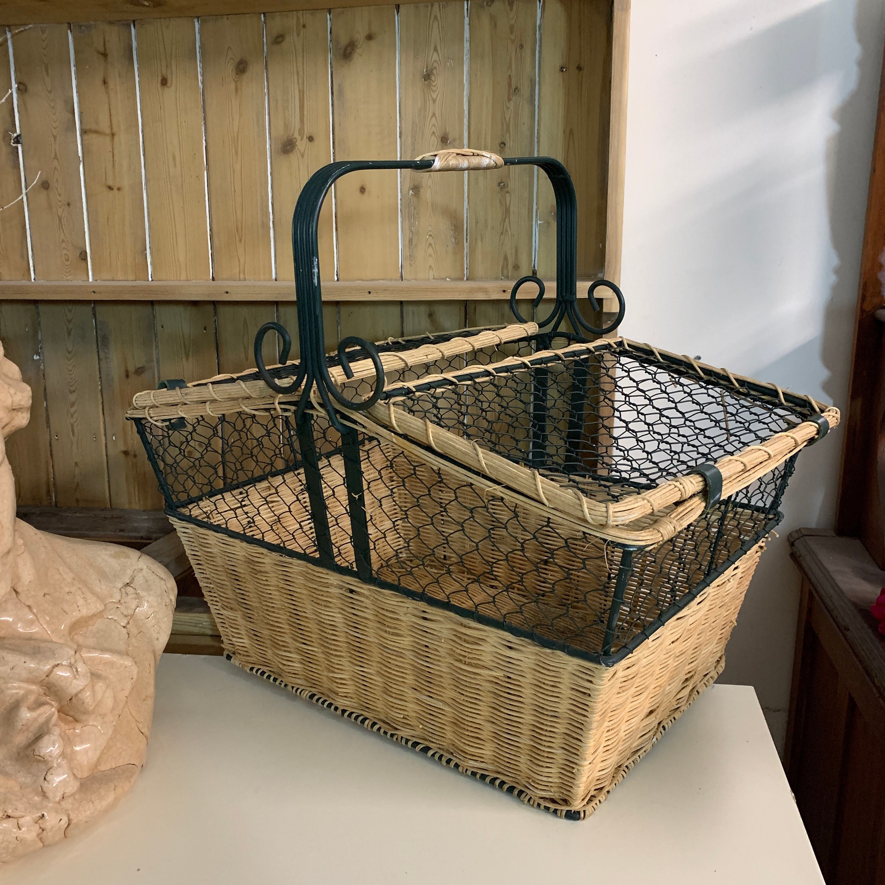 Large Picnic Basket with Lid Metal & Wicker Etsy