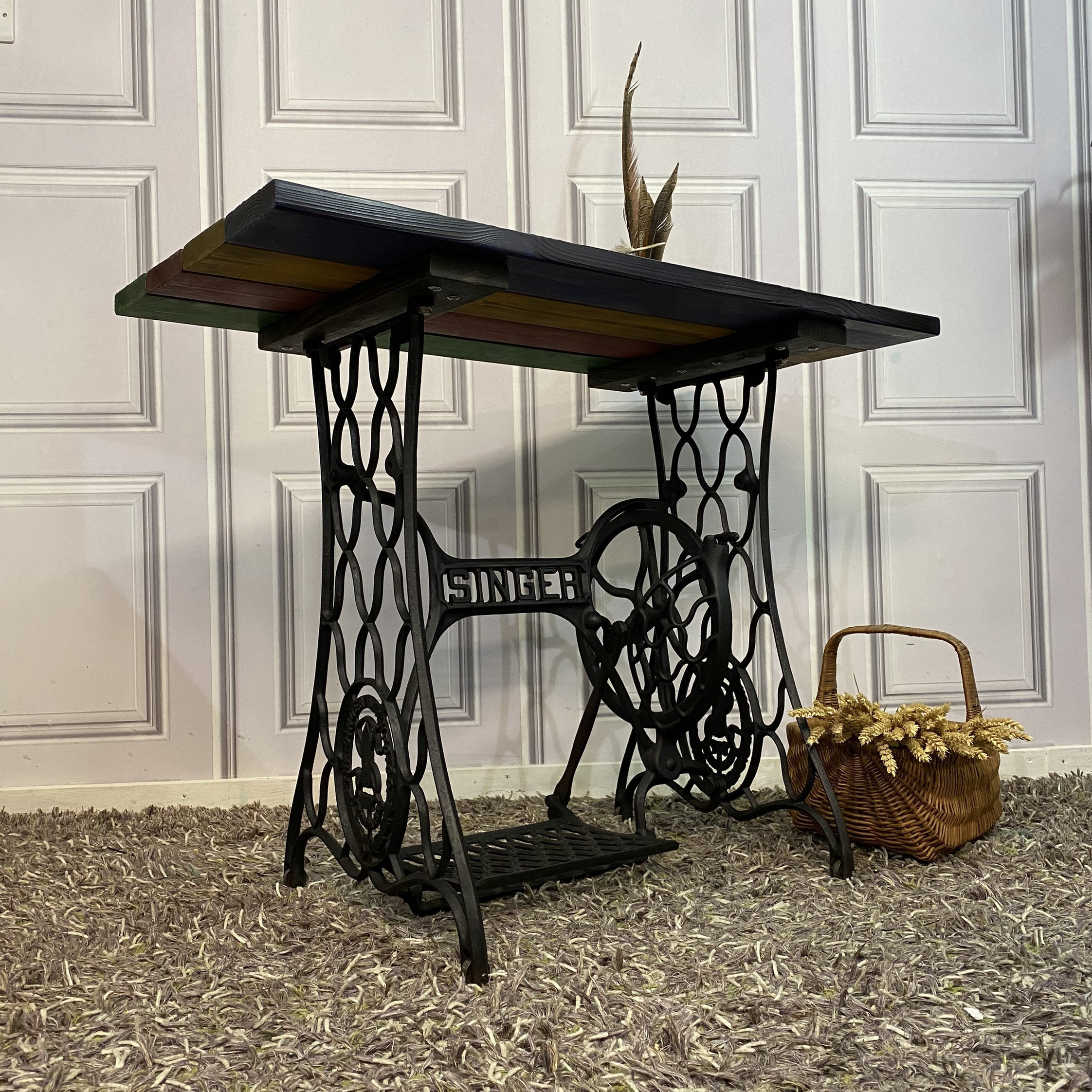 Mesa para máquina de coser Singer, mesa consola de estilo Industrial,  técnica Yakisugi, pedido personalizado -  México