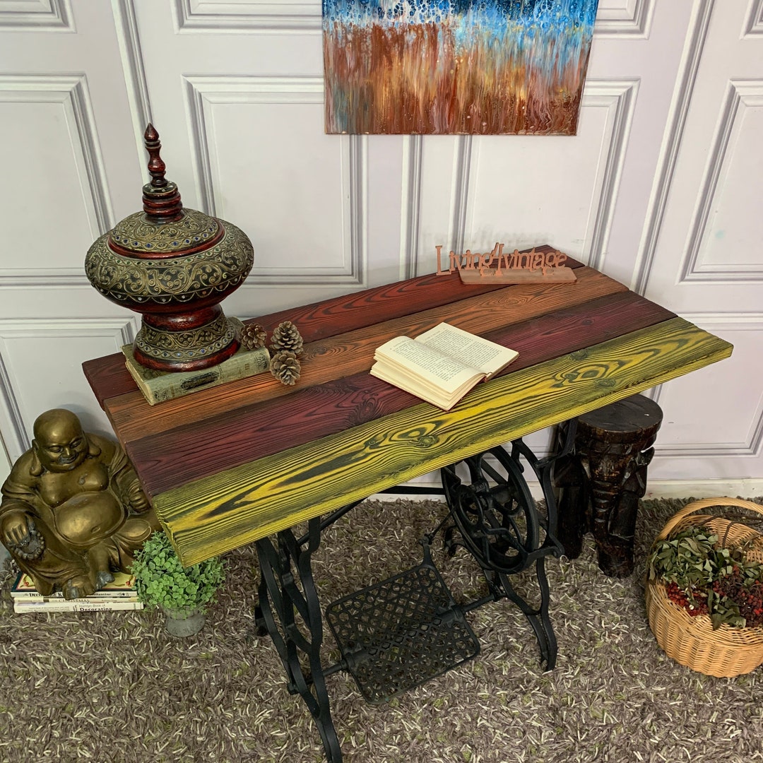 Sewing Machine Console Rainbow Sewing Machine Table: Charred Wood Console Desk - Etsy