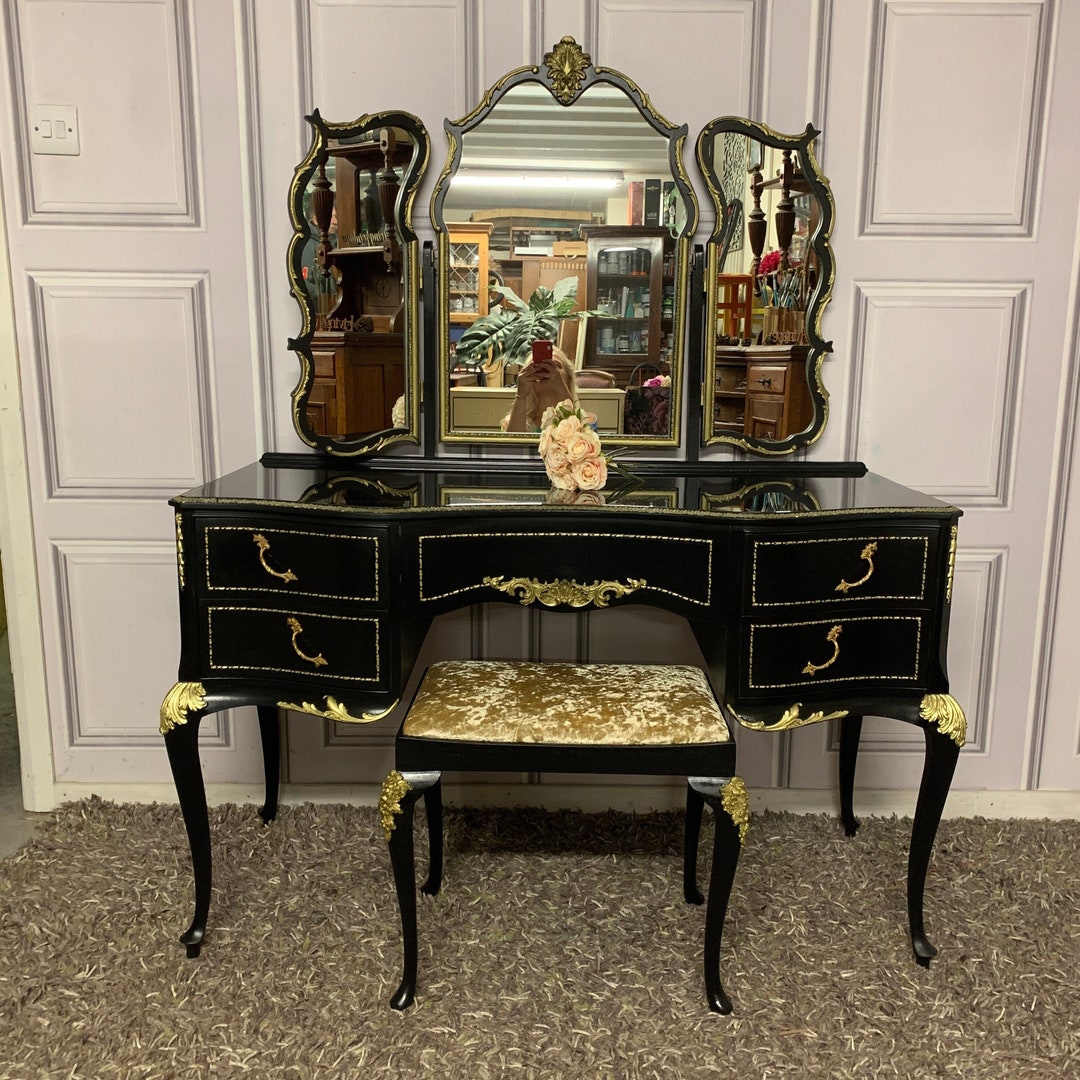 Gothic Style Dressing Table Black Gold High Gloss Black Piano Finish Olympus Dressing Table Etsy UK