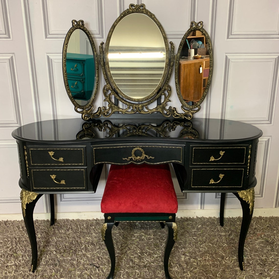 Black Gloss Dressing Table Gothic Style Olympus Dressing Table Etsy UK