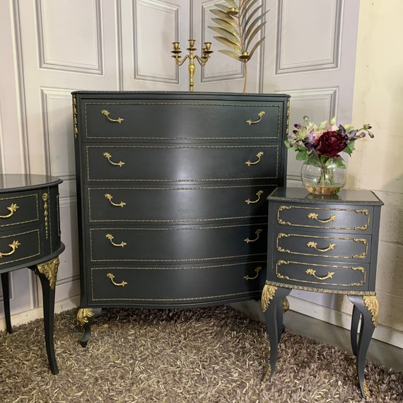 Black & Gold Painted Piece  Metallic painted furniture, Gold