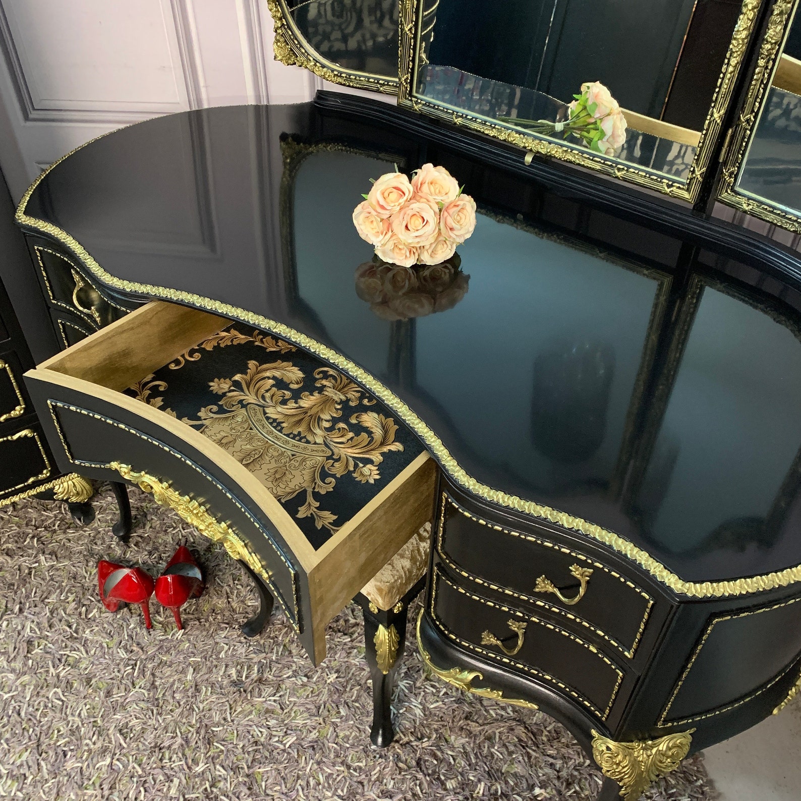 Black Gloss Dressing Table French Style Olympus Dressing Table Etsy