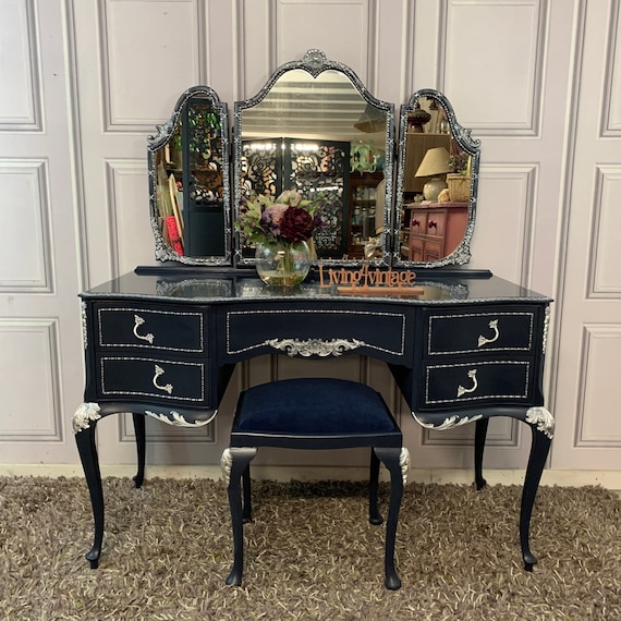 Black and silver dressing table discount