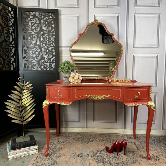 dressing table retro Latitude Run 38.98"French vintage green solid wood corner dressing table