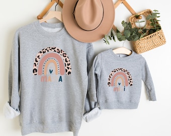Mama & Mini Leopard Rainbow Matching Grey Sweatshirts