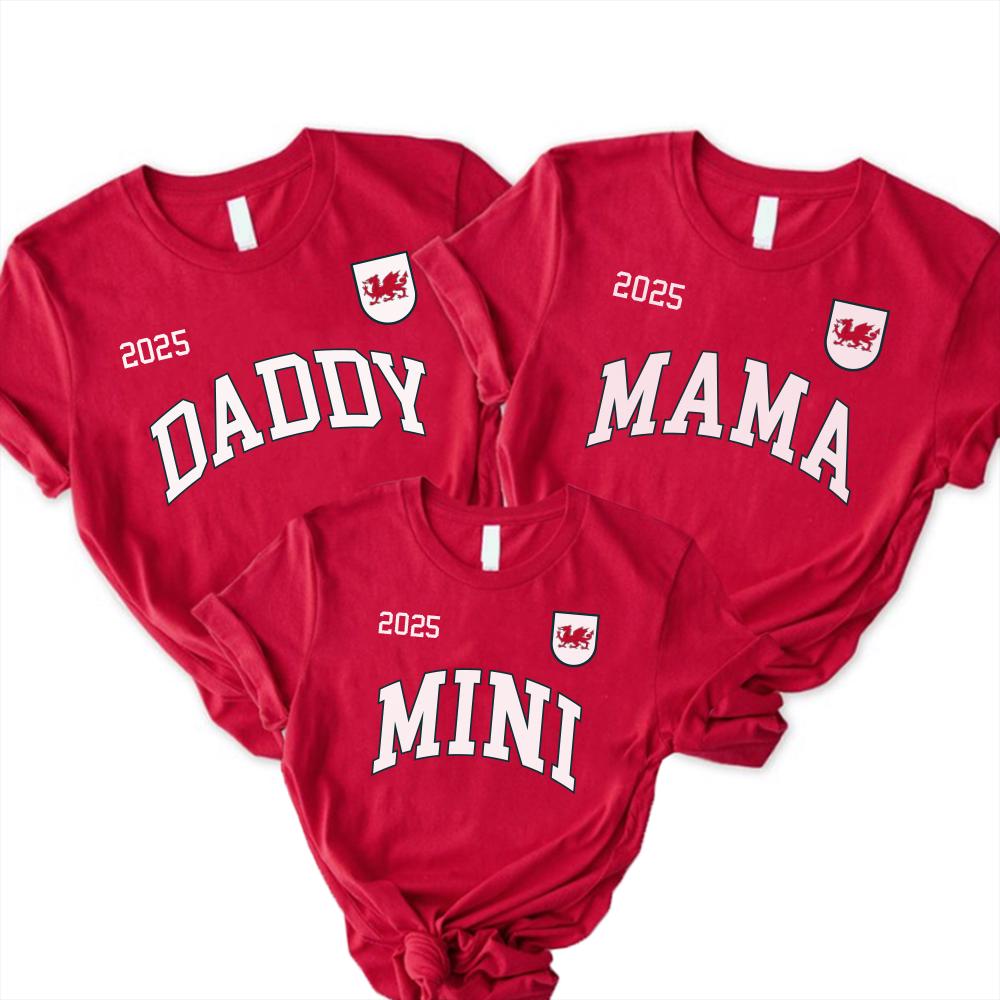 ウェールズ戦の試合日 パパ、ママ、ミニTシャツ - レッド - Etsy 日本