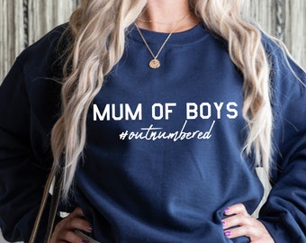 Mum Of Boys Hashtag Outnumbered Navy Sweatshirt