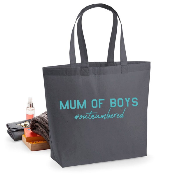 Mum Of Boys Outnumbered Charcoal Premium Tote Bag