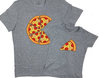 Pizza & Slice Matching Heather Grey T-Shirts