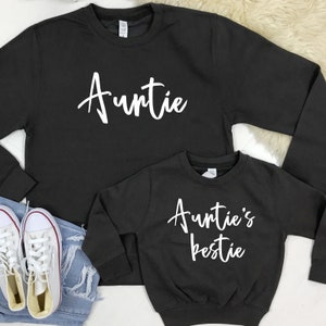 Auntie & Auntie's Bestie Chelsea Script Storm Grey Sweatshirts