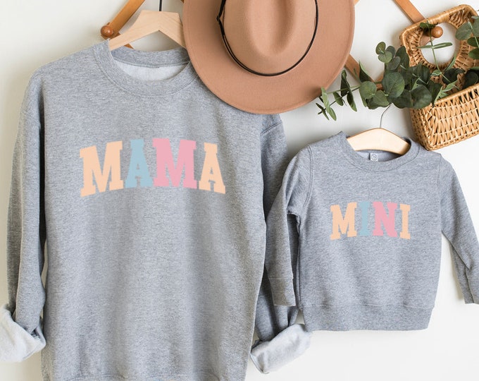 Pastel Mama & Mini College Matching Grey Sweatshirts