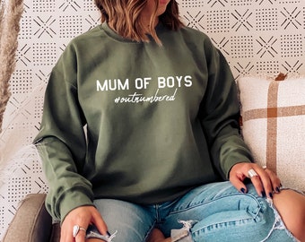 Mum Of Boys Hashtag Outnumbered Green Sweatshirt