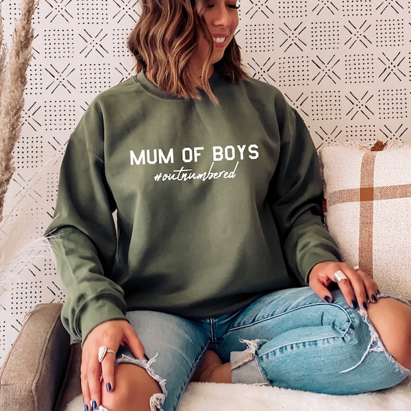 Mum Of Boys Hashtag Outnumbered Green Sweatshirt