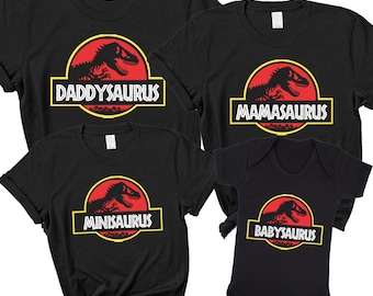 Jurassic Daddy, Mama & Mini-Saurus Matching Black T-Shirt/Baby Vest