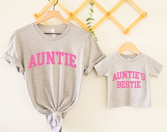 Auntie & Auntie&#39;s Bestie College Matching Grey/Pink T-shirts