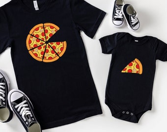 Pizza & Slice Matching Black T-Shirt/Bodysuits