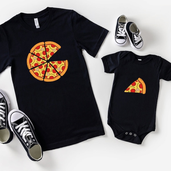 Pizza & Slice Matching Black T-Shirt/Bodysuits