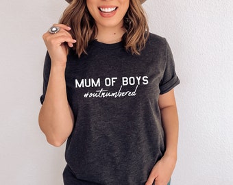 Mum Of Boys Hashtag Outnumbered Womens Charcoal T-Shirt