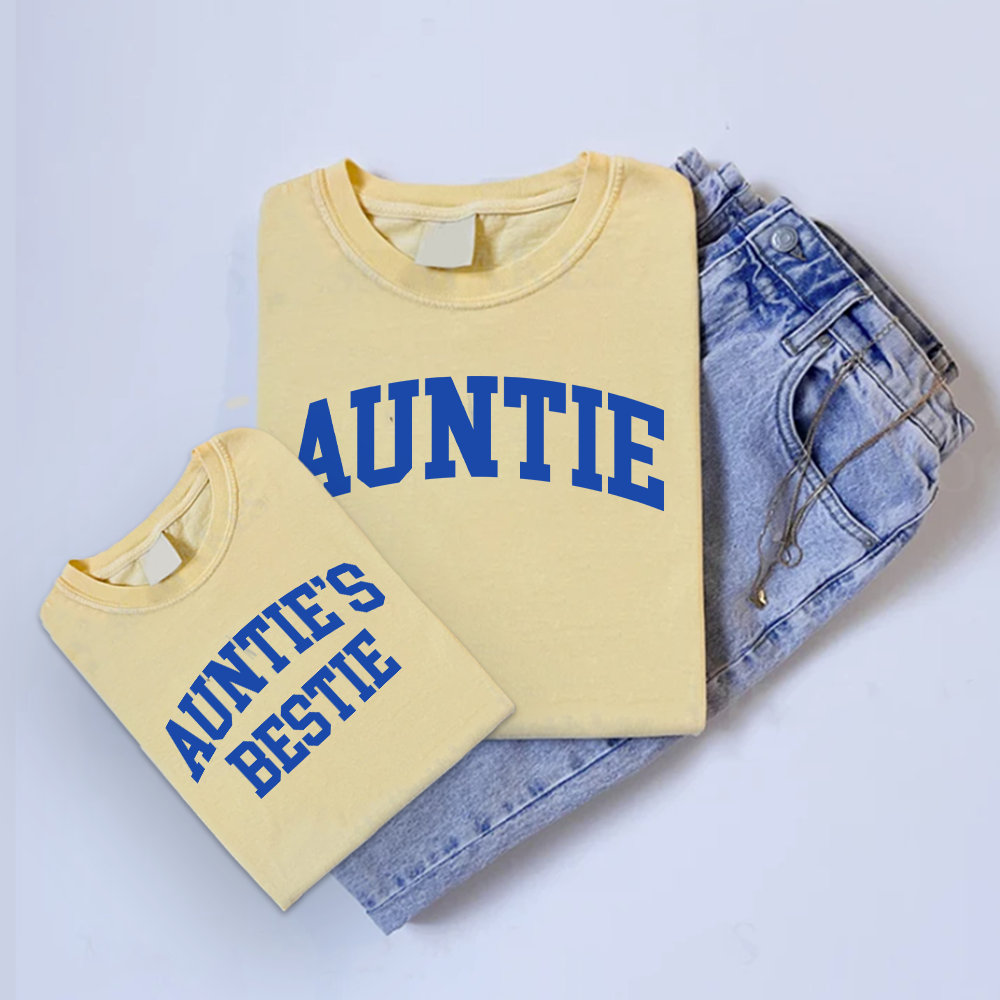Auntie & Auntie's Bestie College Matching Butter/Blue T-shirts