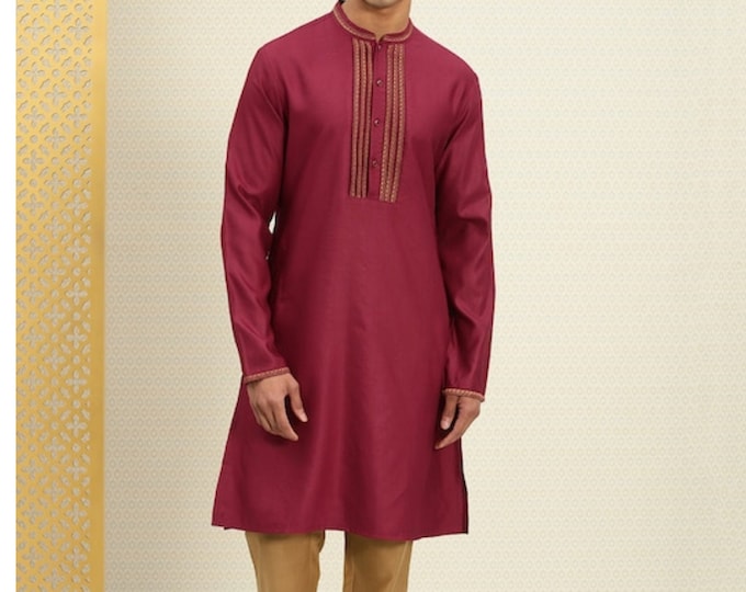 Men Red Tunic 100% cotton red kurta 
