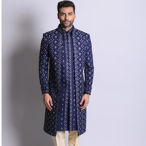 Embroidered Sherwani For Men, Blue Sherwani For Wedding , Indian Indo Western Sherwani Suit, Indian Suit For Wedding, Blue Achkan For Men